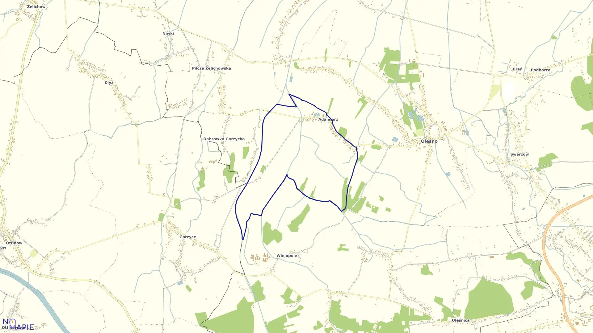 Mapa obrębu Adamierz w gminie Olesno