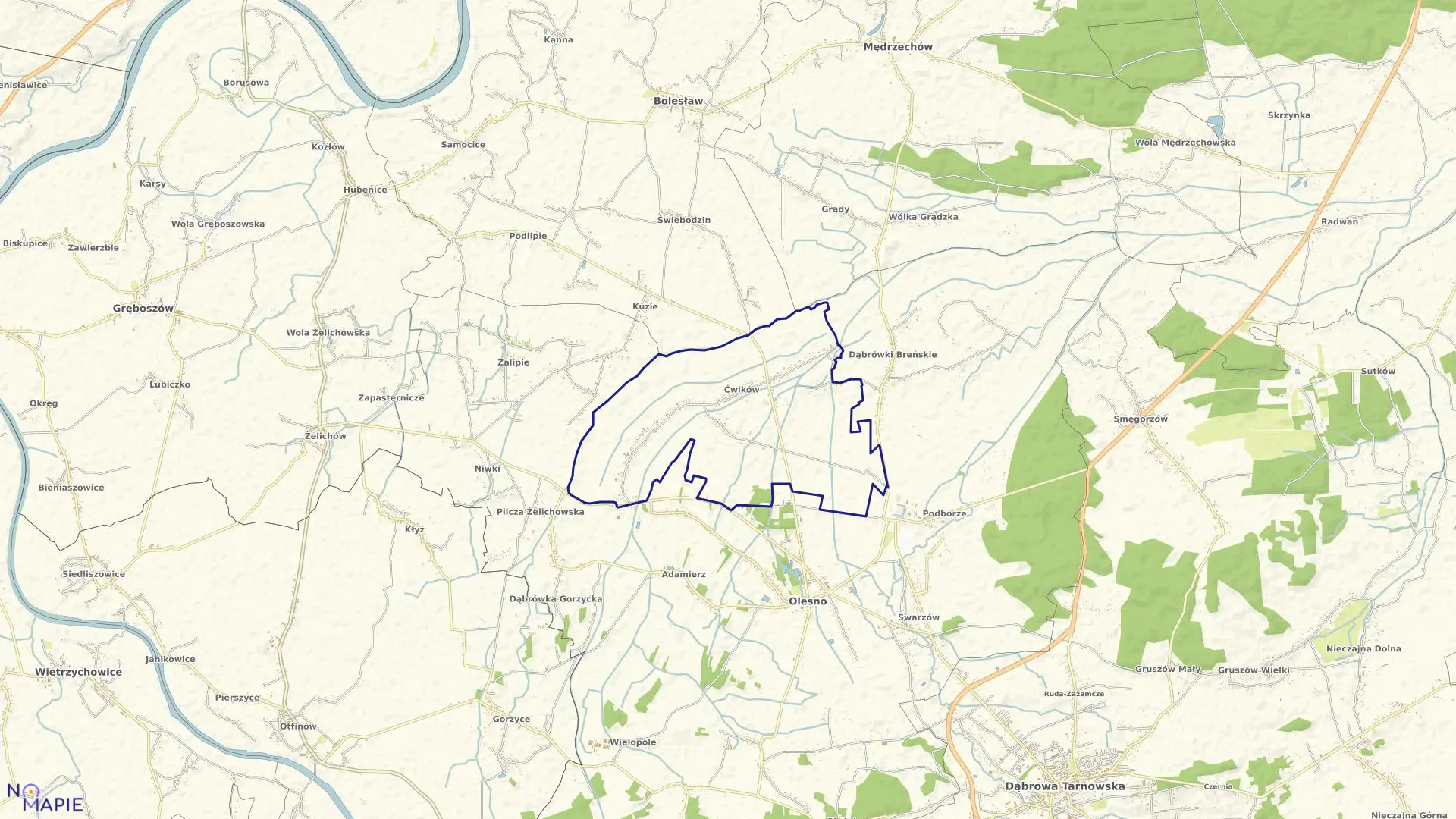 Mapa obrębu Ćwików w gminie Olesno