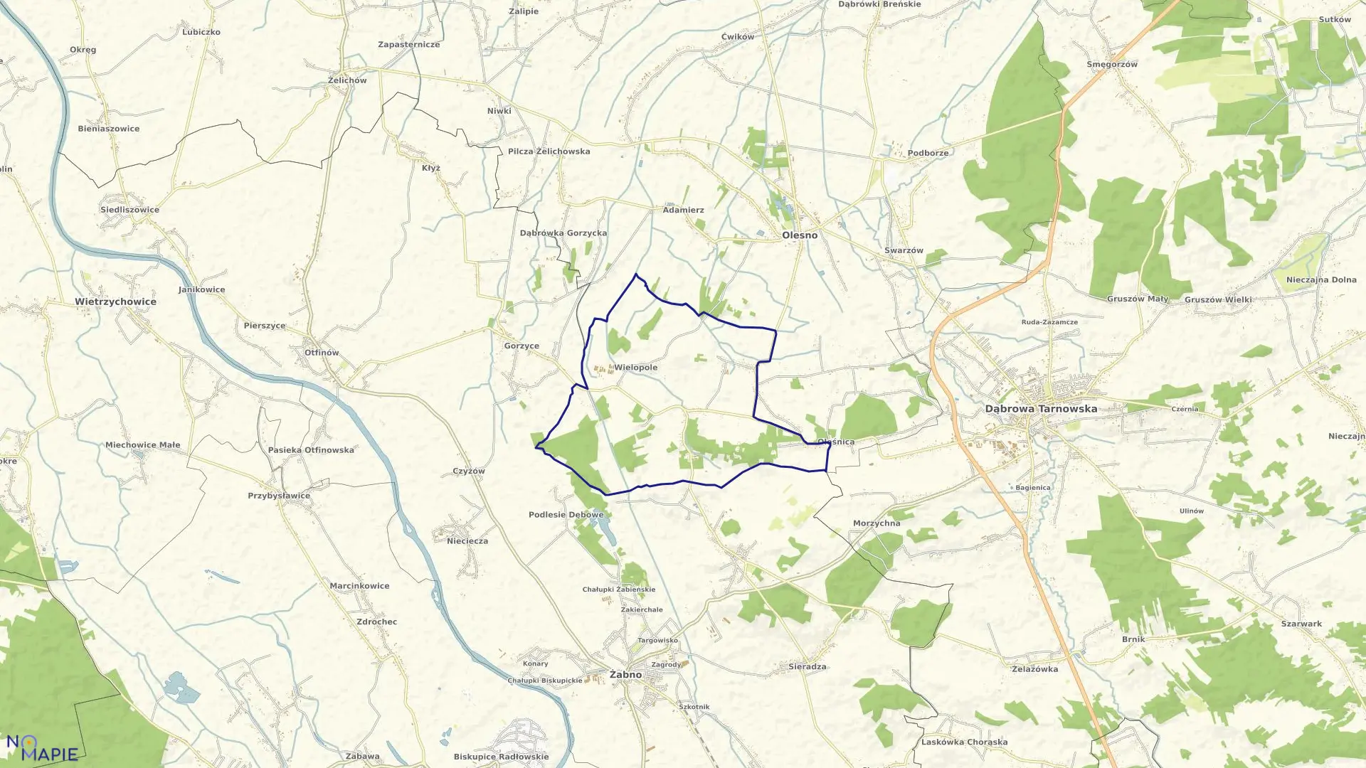 Mapa obrębu Wielopole w gminie Olesno